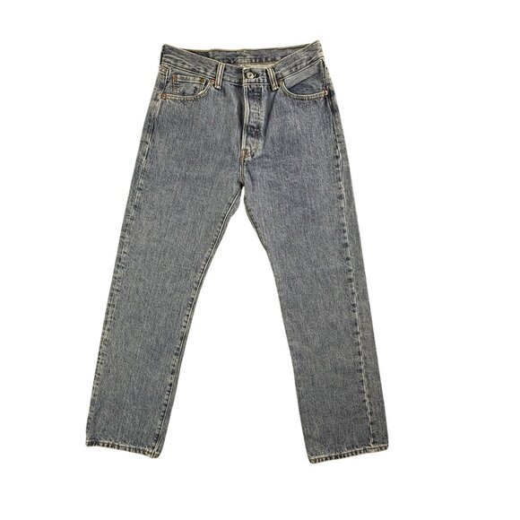 Levis 501 Jeans Mens 30x30 Blue Denim Button Fly Grunge Faded Straight Pants Y2K - Picture 1 of 16